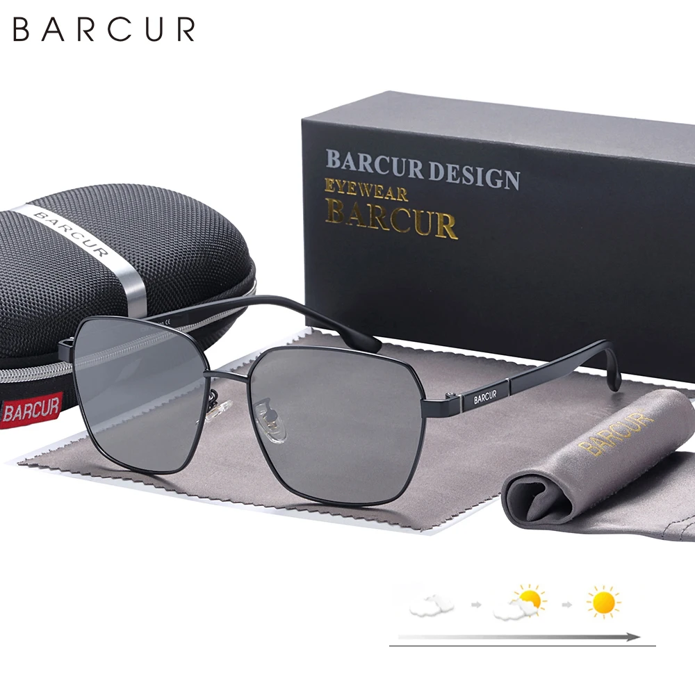 BARCUR Design Oversize Square Sunglasses for Men Polarized Sun Glassses Women Sun Glasses Eyewear Photochromic Anti Blue Glasses