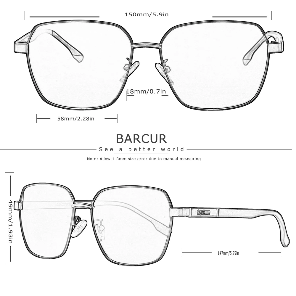 BARCUR Design Oversize Square Sunglasses for Men Polarized Sun Glassses Women Sun Glasses Eyewear Photochromic Anti Blue Glasses