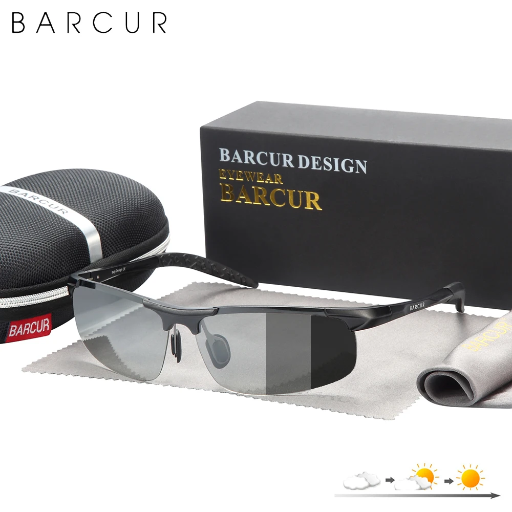 BARCUR Sport Classic Design Aluminum Sunglasses Men Women Polarized Anti-Reflective Photochromic Sun Glasses UV400