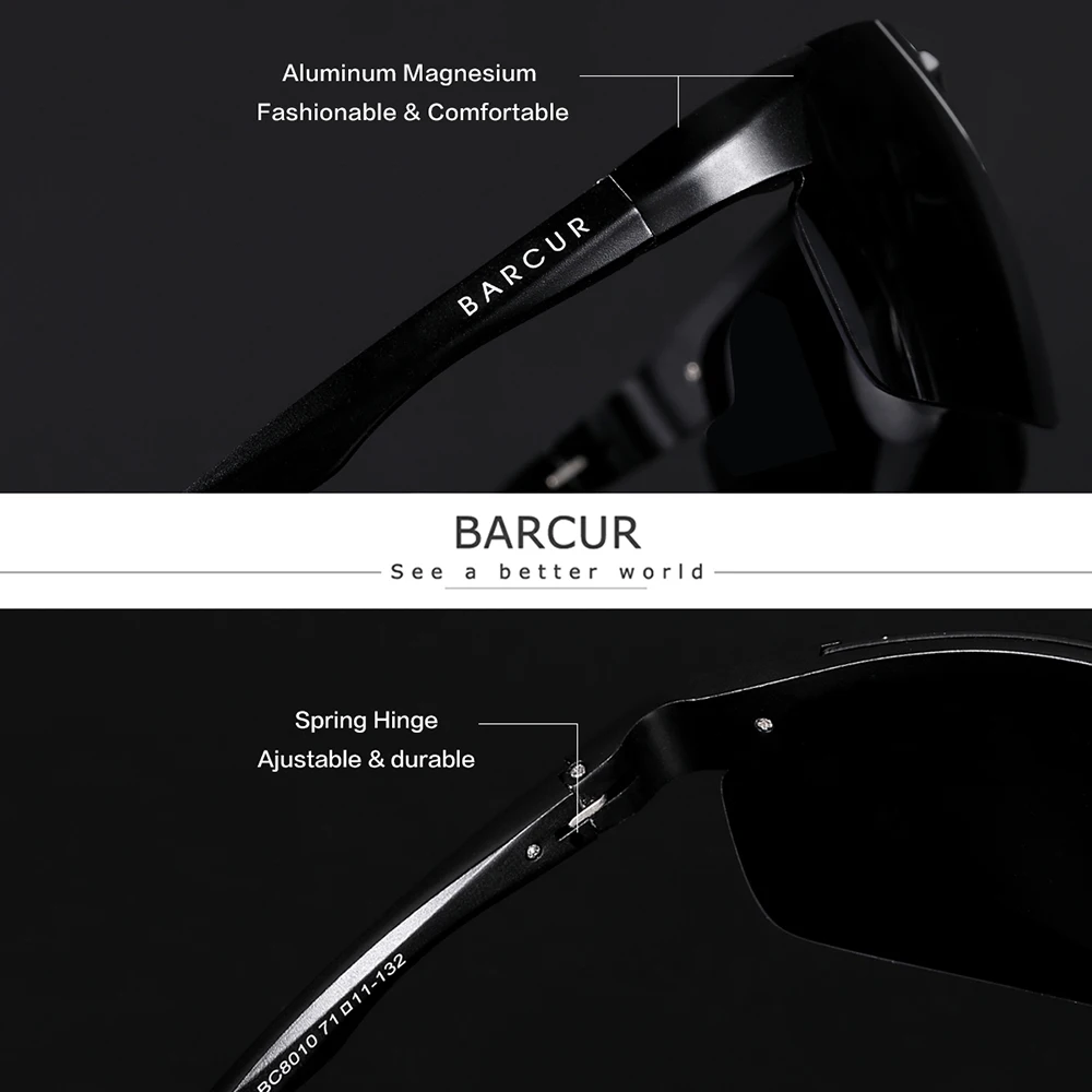 BARCUR Sport Classic Design Aluminum Sunglasses Men Women Polarized Anti-Reflective Photochromic Sun Glasses UV400