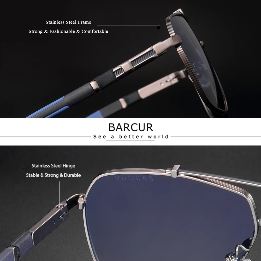BARCUR Square Mens Sunglasses Polarized Driving Gradient Sun Glasses for Men UV400 Shades Eyewear Oculos Gafas De Sol