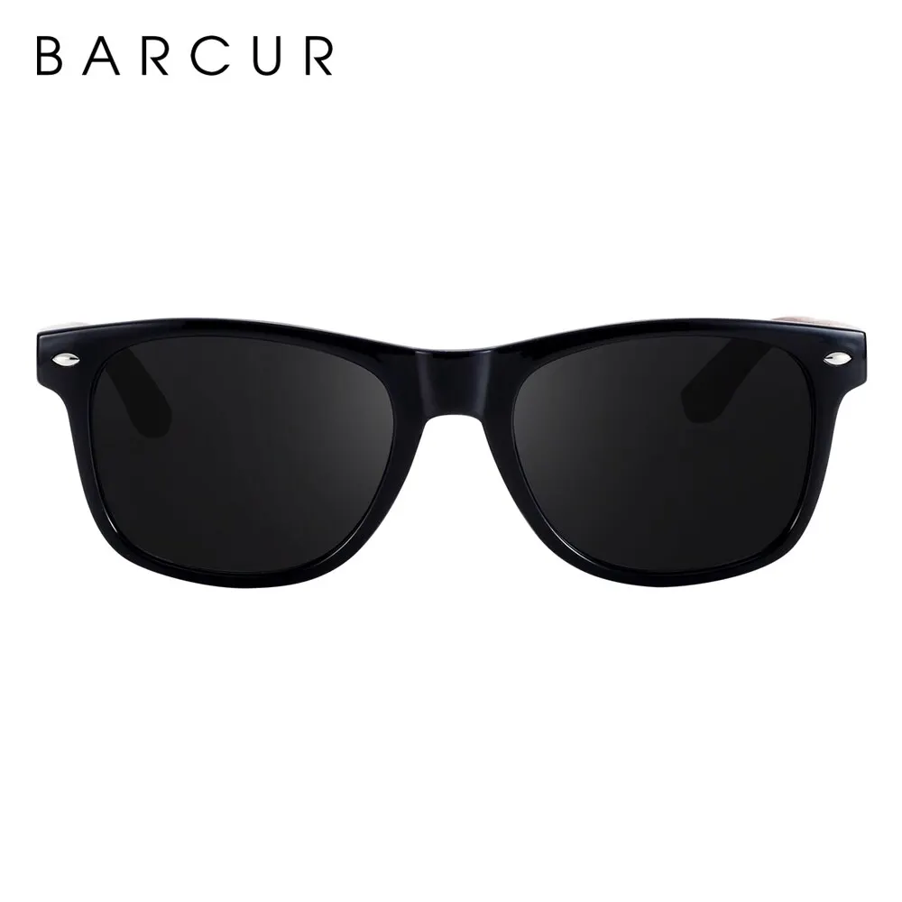 BARCUR Natural Wooden Sunglasses Polarized Mens Sun Glasses Black Walnut Eyewear UV400 Protection