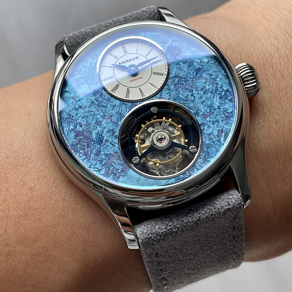 Merkur Titanium Tourbillon Mechanical Watch with Ice Flower Dial and Sapphire Crystal