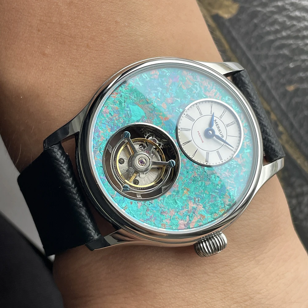 Merkur 100% Tourbillon Watch Men's Titanium Ice Flower Dial Sapphire Watch For Men Mechanical Wristwatches Relogio Masculino