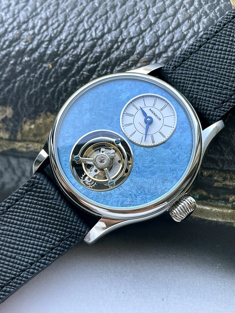 Merkur 100% Tourbillon Watch Men's Titanium Ice Flower Dial Sapphire Watch For Men Mechanical Wristwatches Relogio Masculino