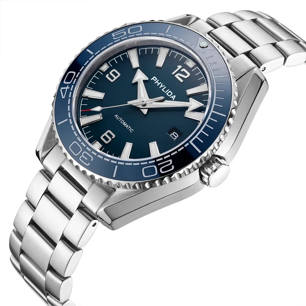 PHYLIDA 500m Men's 43.5mm Automatic Diver Watch Blue Dial Sapphire Crystal with NH35A Movement