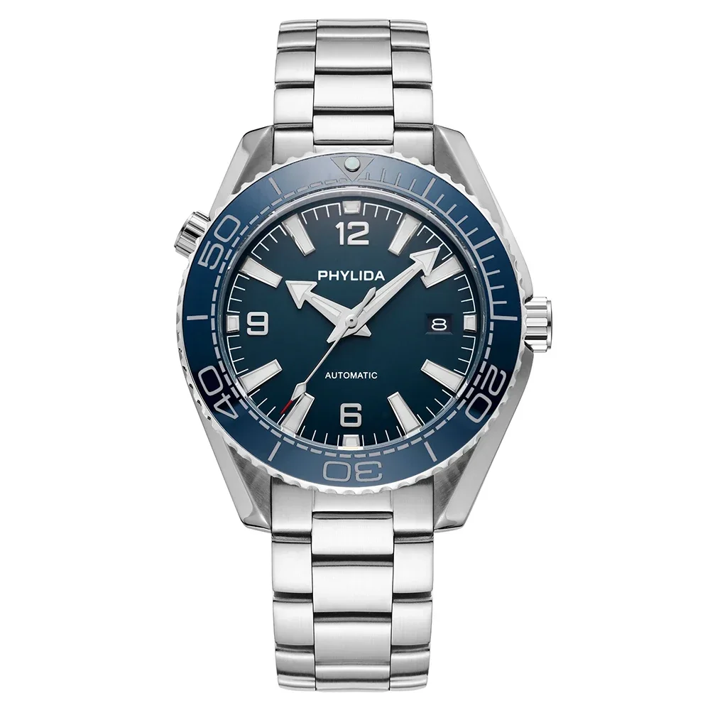 PHYLIDA 500M Diver Watch with Blue Dial, NH35A Automatic Movement, Ceramic Bezel, and Sapphire Crystal