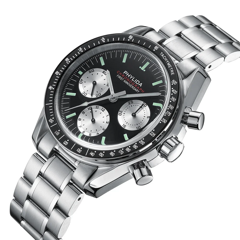 PHYLIDA 40mm Reverse Panda Dial ST19 Mechanical Chronograph Stop Watch Classic Speedy Wristwatch Men's Watch 1st Anniversary