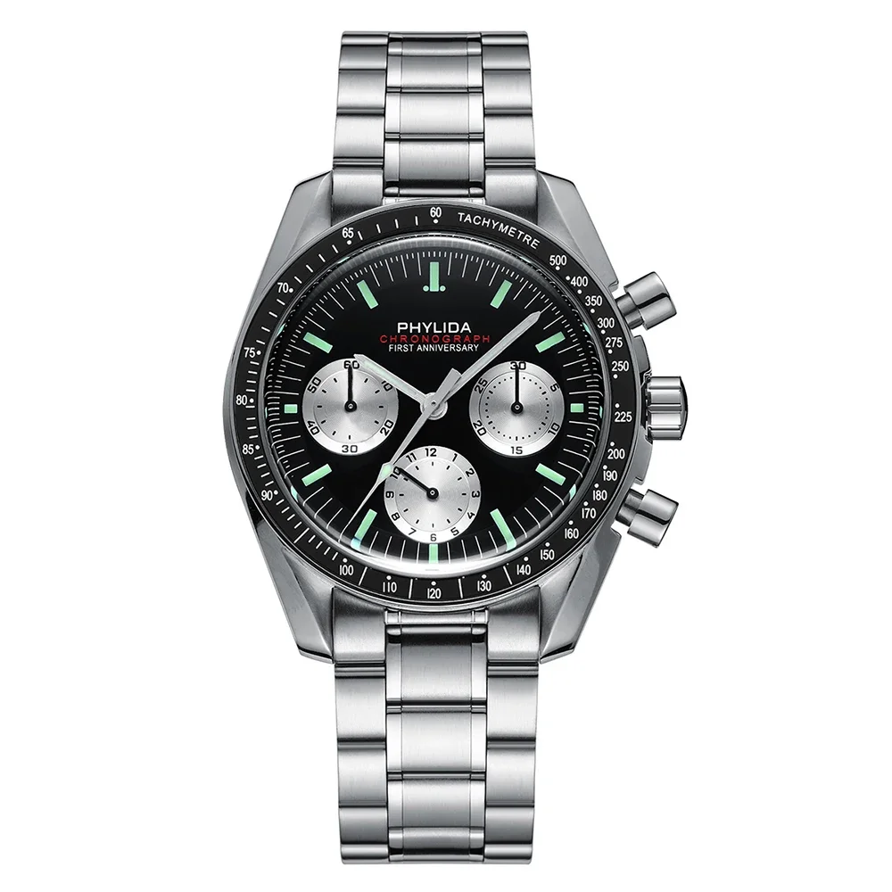 PHYLIDA ST19 Mechanical Chronograph with Reverse Panda Dial, Sapphire Crystal, and Sea-Gull ST19 Movement