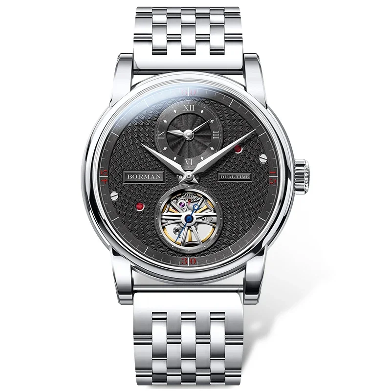 BORMAN Watch New BM3135  Luxury Men Automatic Mechanical Men's Watches 50M Waterproof Skeleton Sapphire Dual Time Zone Clocks