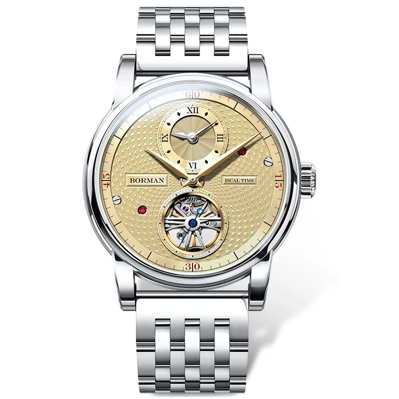 BORMAN BM3135 Automatic Dual-Time Watch with Open-Heart Dial and Sapphire Crystal