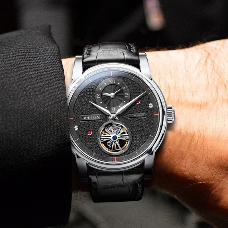 BORMAN Watch New BM3135  Luxury Men Automatic Mechanical Men's Watches 50M Waterproof Skeleton Sapphire Dual Time Zone Clocks