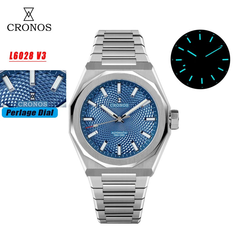 Cronos 2025 Rhombus / Perlage Dial Limited 39mm PT5000 See-through Caseback Men Automatic Wristwatches 10ATM Lumious L6028 V3