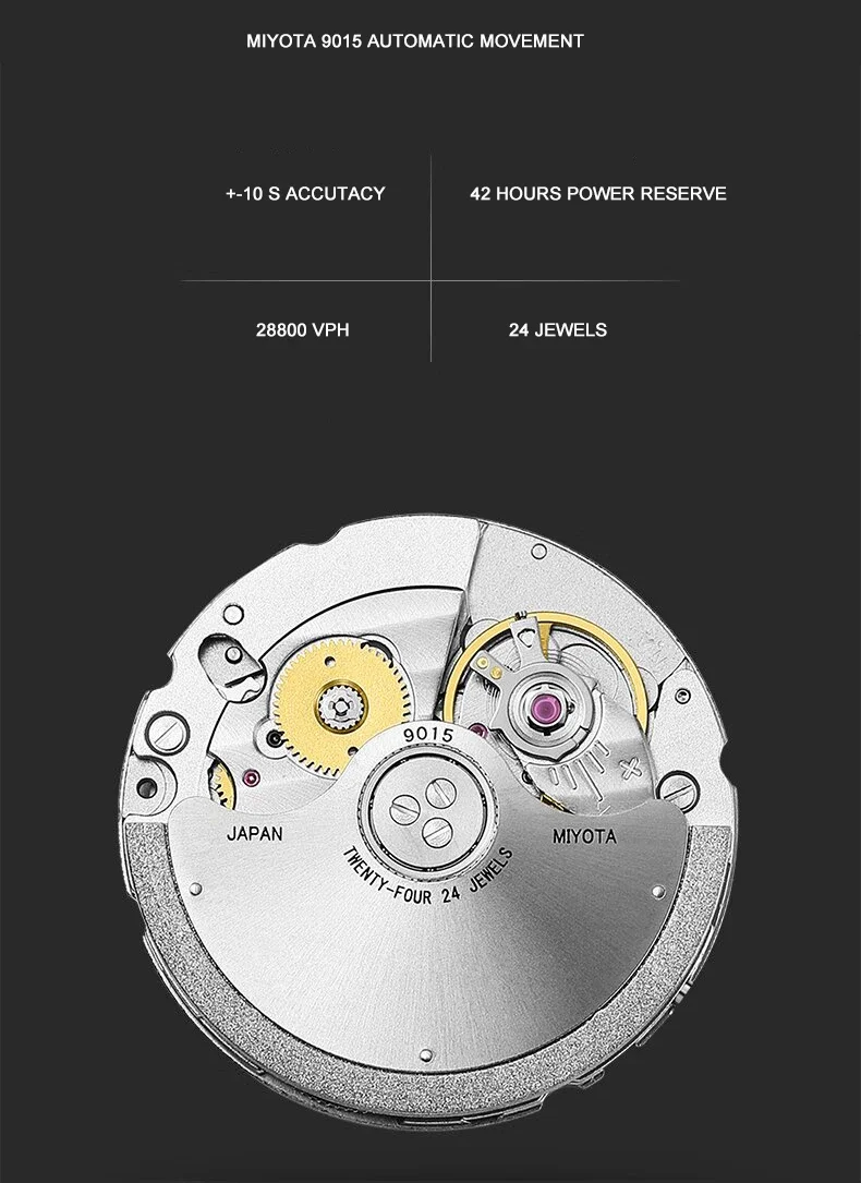 BORMAN Mens Automatic Watches 40mm Mechanical Wristwatch Ultrathick 10mm 5Bar Waterproof Sapphire Mirror Luminous Miyota 9015