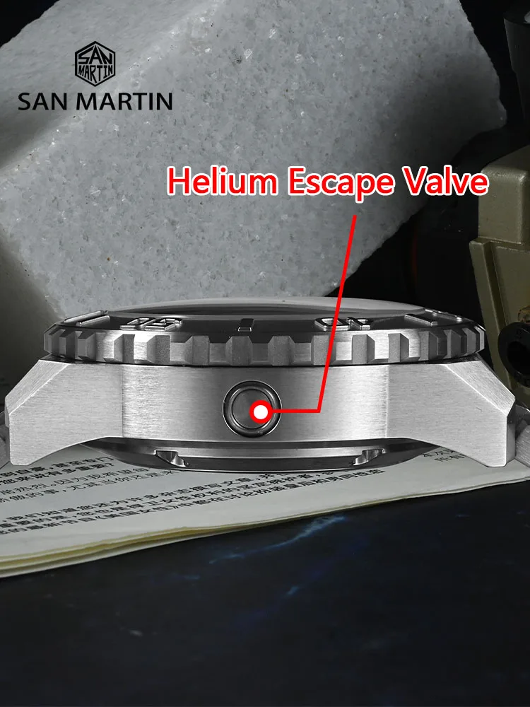 San Martin 1000m Waterproof Sea Waves Texture Dial 43mm Men Diver Watch Helium Escape Valve NH35 Automatic Mechanical SN0147