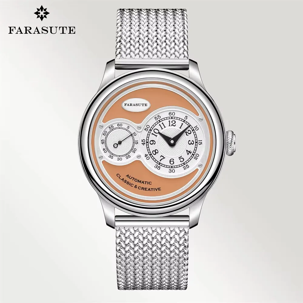 FARASUTE 5506A Retro-Modern Dual-Eye Automatic Watch with Sapphire Crystal and Stainless Steel Mesh Bracelet