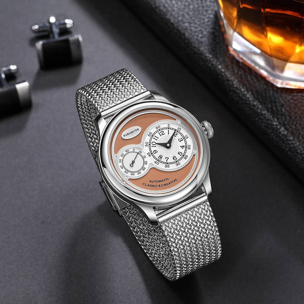 FARASUTE New Casual Fully Automatic Mechanical Men Watch Luxury Sapphire Stainless Steel Wristwatch 5Bar Waterproof reloj hombre