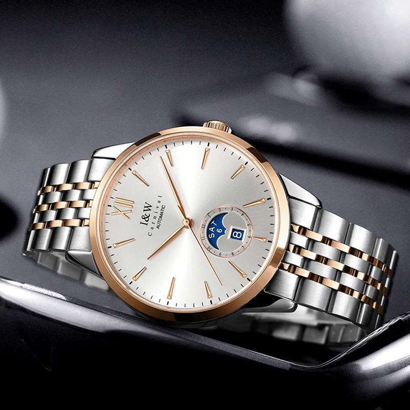 CARNIVAL High-End Series IW Brand Classic Moon Phase Mechanical Watches Men Stainless Steel Sapphire MIYOTA Movement Men Watches