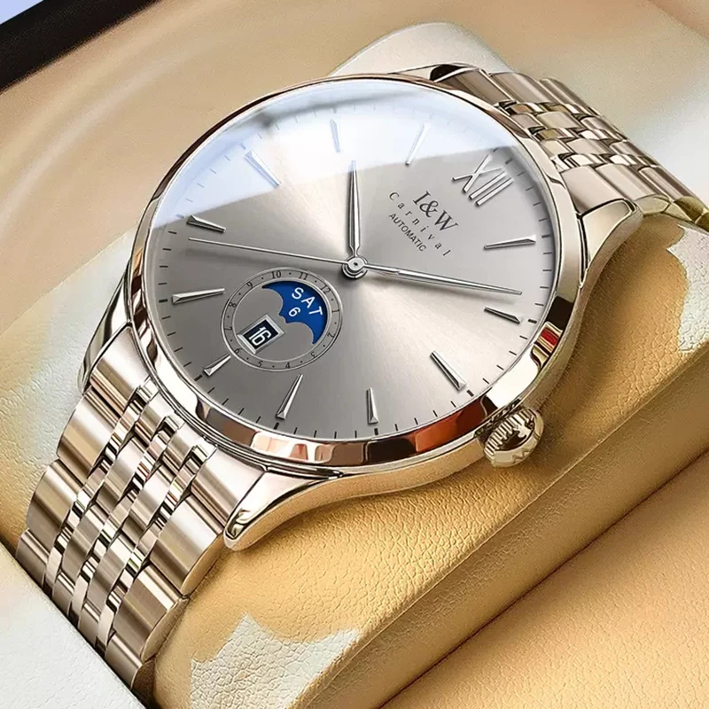 CARNIVAL IW 527 Moon Phase Automatic Watch with Sapphire Crystal and Stainless Steel Bracelet