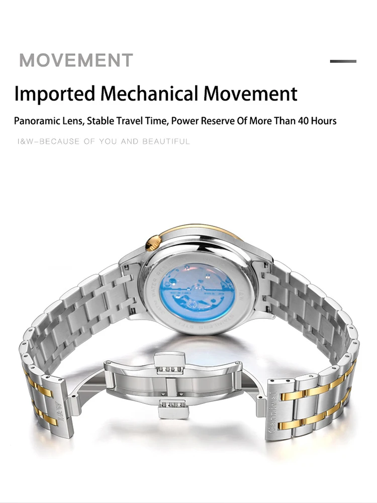 Carnival Brand High-end IW Series All Steel Automatic Mechanical Watch Genuine Fashion Sports Male Mechanical Watch Man Luxury
