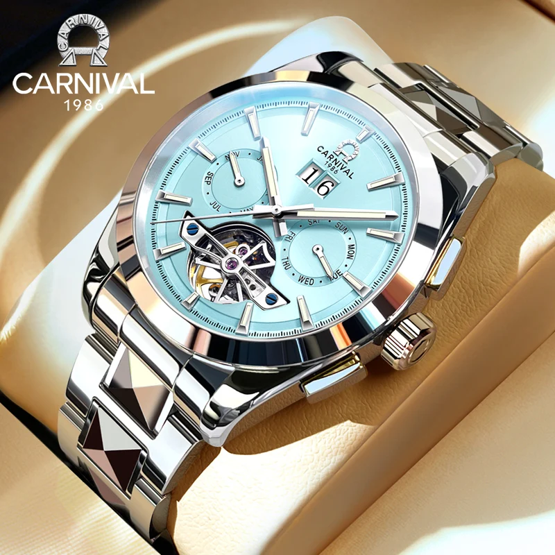Carnival 1986 T6 Skeleton Automatic Watch with Sapphire Glass and Multifunction Display