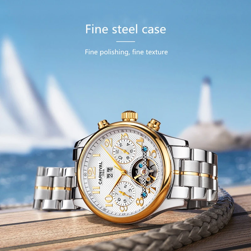 Carnival New Fashion Men's Automatic Mechanical Watch Luxury Tourbillon Watches For Men Waterproof Man Wristwatch Montre Homme