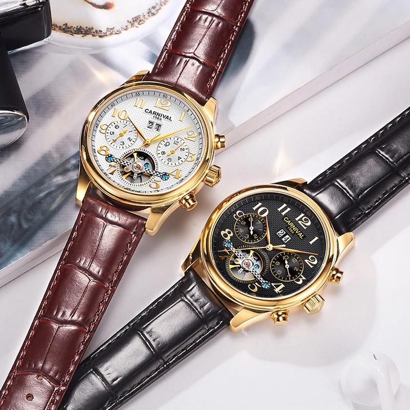 Carnival New Fashion Men's Automatic Mechanical Watch Luxury Tourbillon Watches For Men Waterproof Man Wristwatch Montre Homme