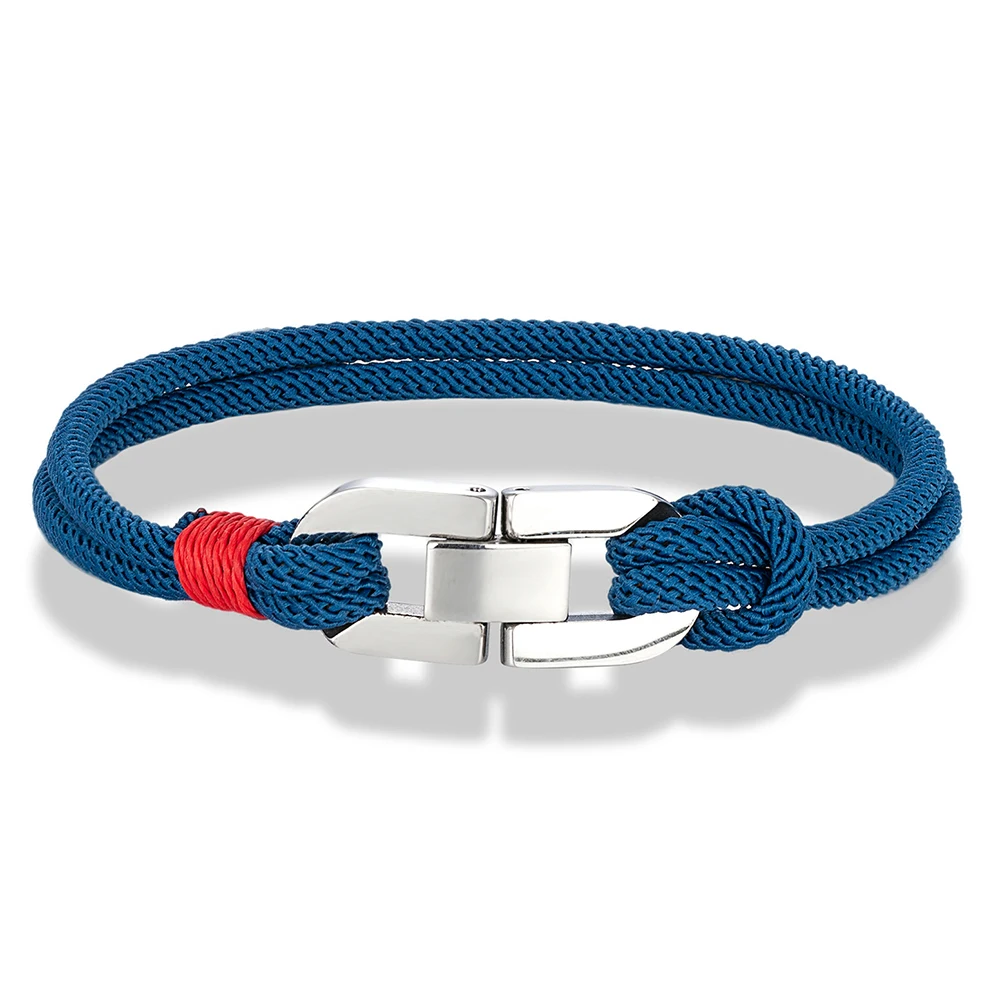 MKENDN New Double Strand Braided Rope Bracelet Stainless Steel Cuban U-buckle Bracelets for Men Women Couple Jewelry Gifts