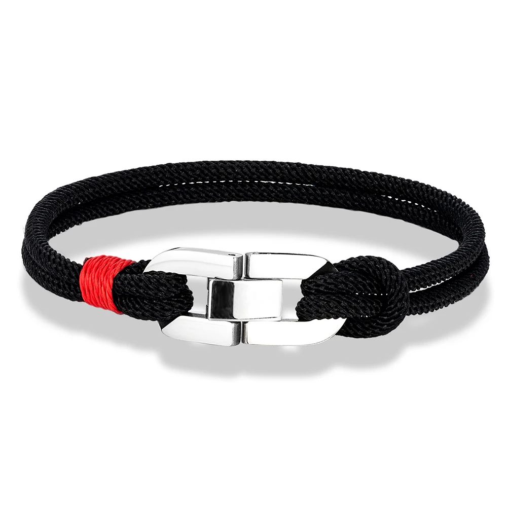 MKENDN New Double Strand Braided Rope Bracelet Stainless Steel Cuban U-buckle Bracelets for Men Women Couple Jewelry Gifts