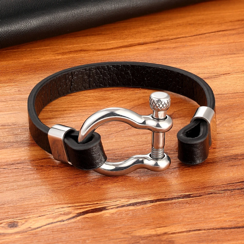 XQNI Best New Classic Hip Hop Rock Style Geometric Circle Toggle-clasps Men's Leather Bracelet 19cm/21cm Size Meaningful Gift