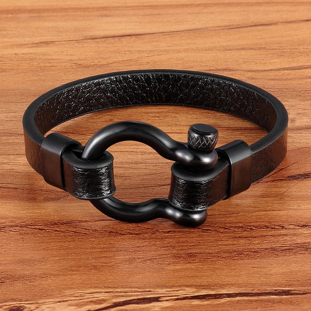 XQNI Best New Classic Hip Hop Rock Style Geometric Circle Toggle-clasps Men's Leather Bracelet 19cm/21cm Size Meaningful Gift