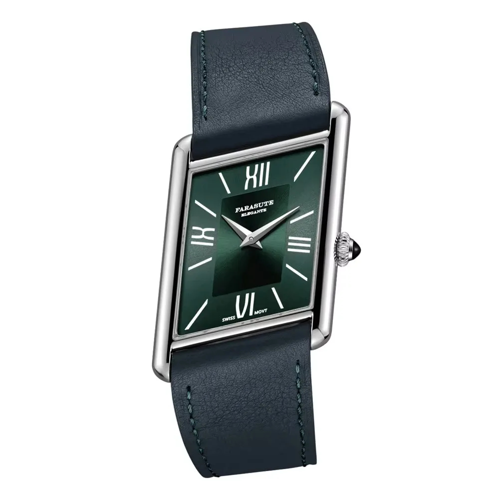 Farasute Rectangle Quartz Watch in dark green with sapphire crystal