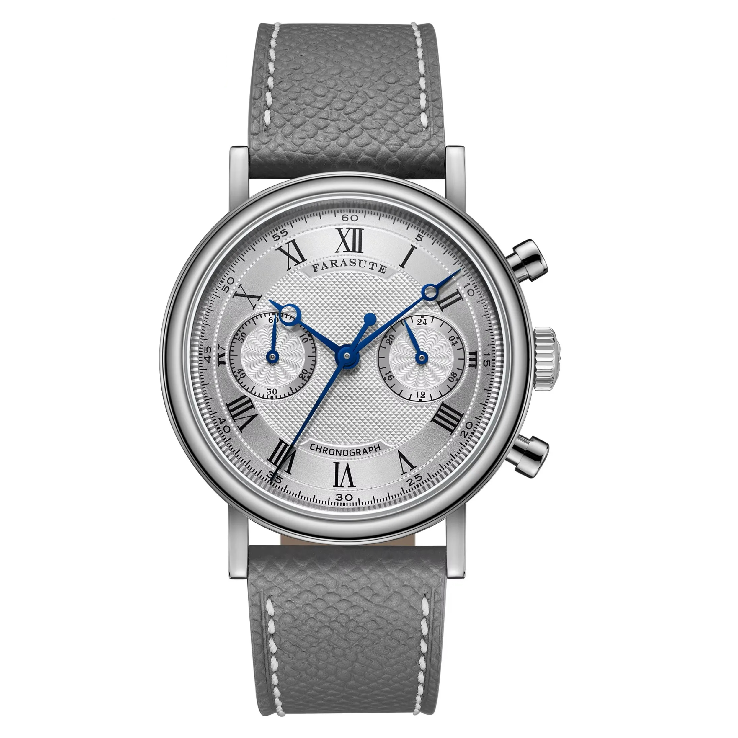 Farasute VK64 Chronograph Watch Silvery Dial with Italian Leather Strap