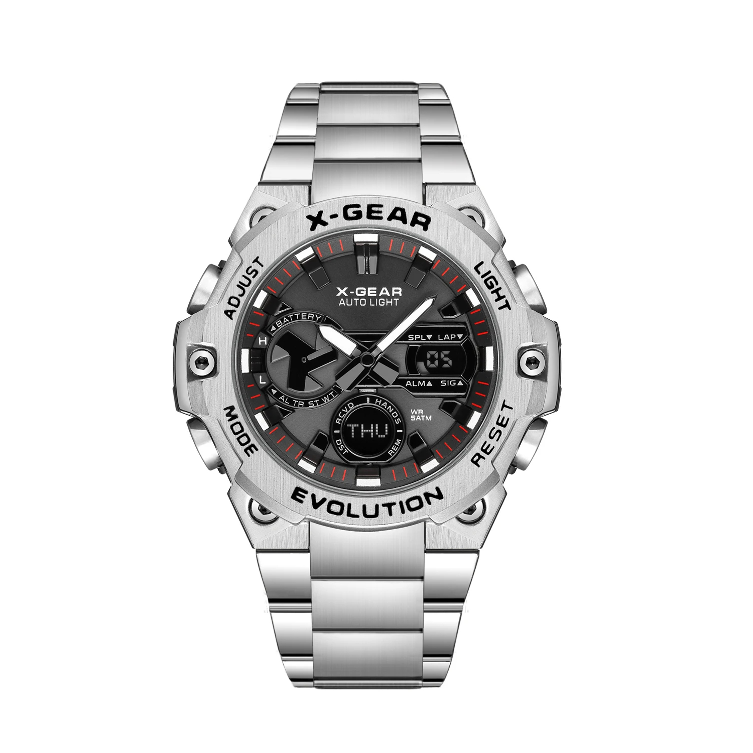 X-GEAR XG-3993 Solar Energy Watch stainless steel front view