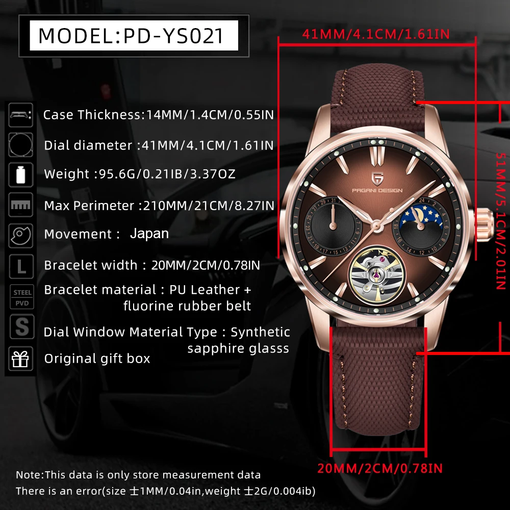 PAGANI DESIGN2025Top Tourbillon Watch Luxury Mechanical Automatic Men's Watch Waterproof Sports Leather Military watches for man