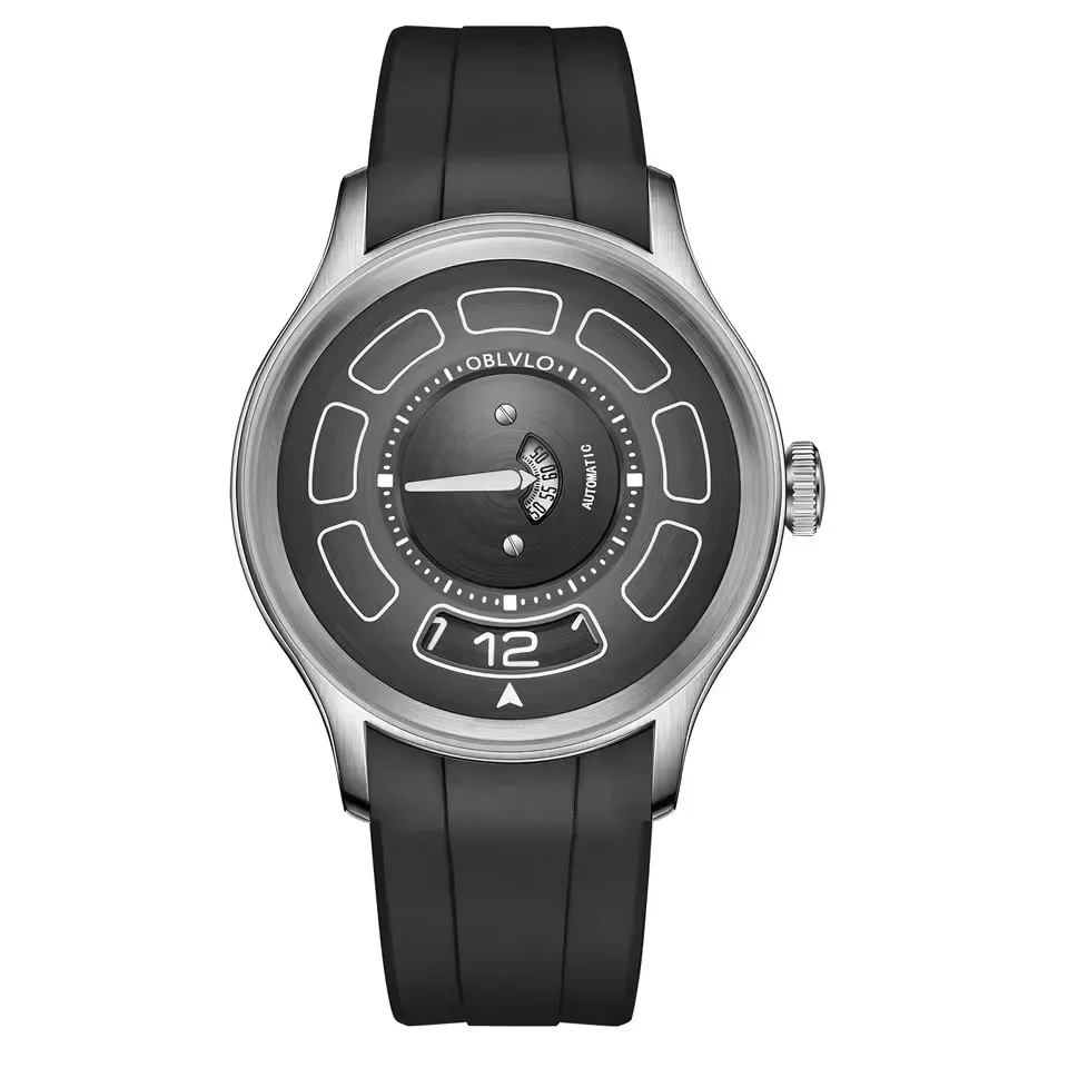 OBLVLO Men Automatic Watch 41MM Mechanical Wristwatch Luminous 50M Waterproof Sapphire Unique Rotatable Dial