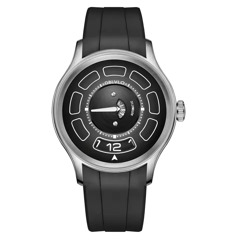 OBLVLO Men Automatic Watch 41MM Mechanical Wristwatch Luminous 50M Waterproof Sapphire Unique Rotatable Dial