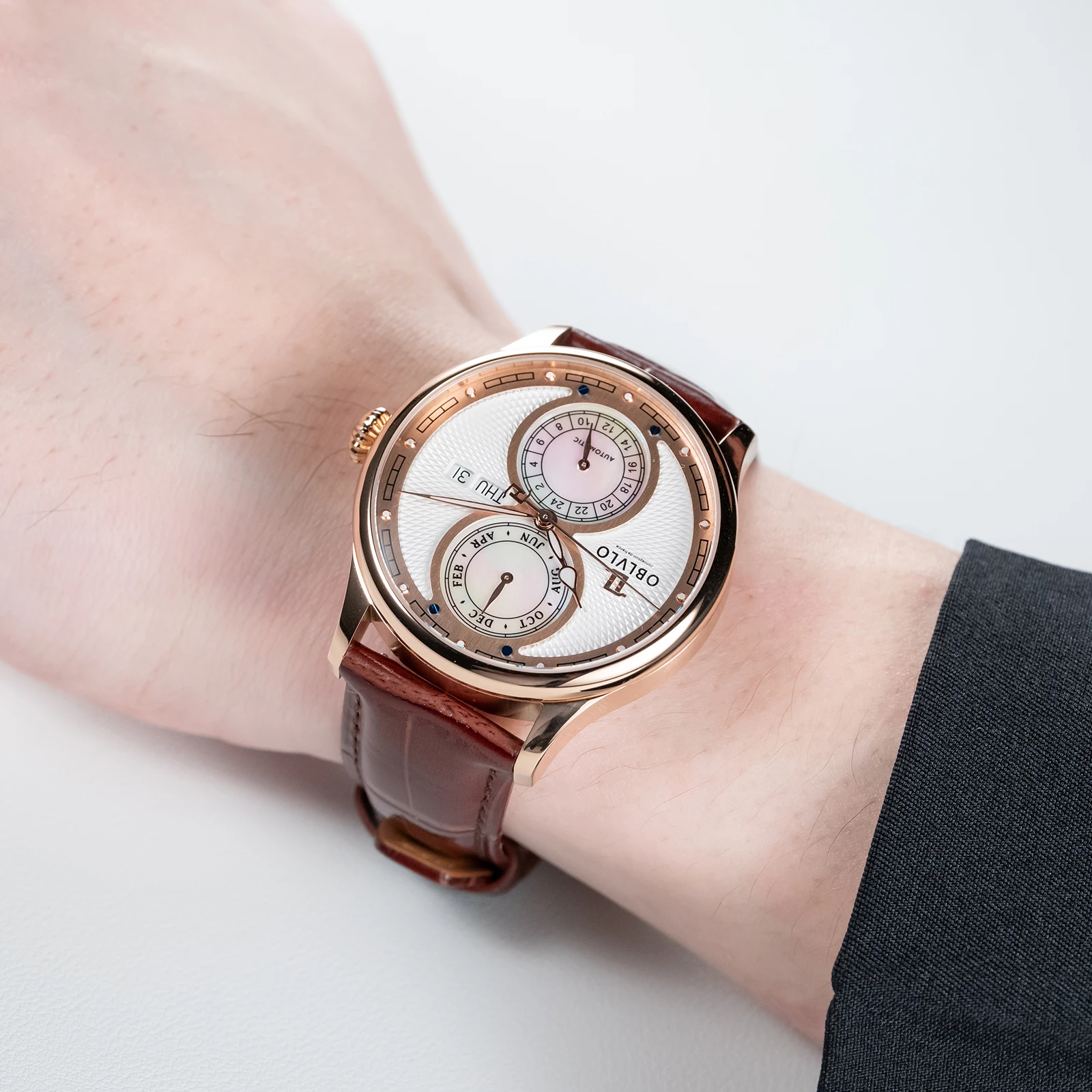 OBLVLO Luxury Men's Mechanical Watch 24-Hour Date Calendar Multifunctional Leather Automatic Wristwatch Fashionable Watch AM-PW