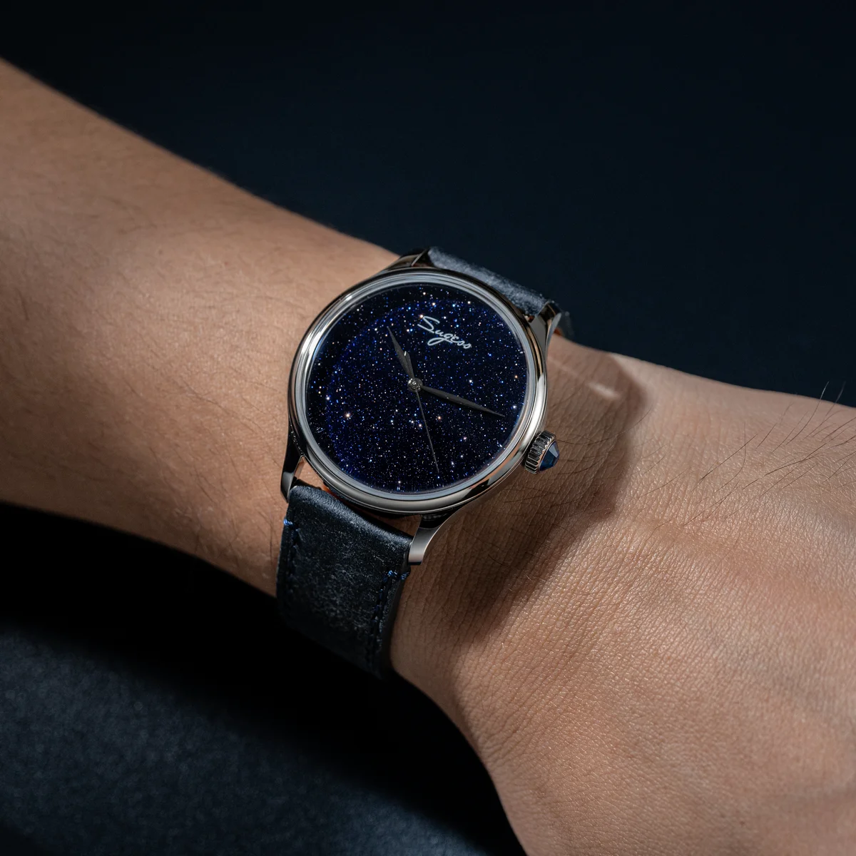 Sugess 38mm Automatic Mechanical Men Watch Blue GoldStone Dial Origin ST2130 Movement Sapphire Crystal Simple Skeleton Case New