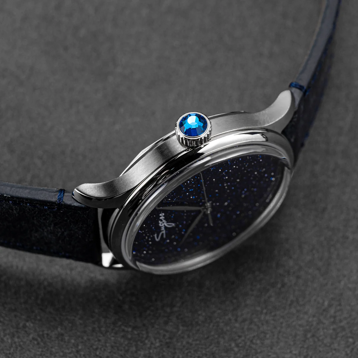 Sugess 38mm Automatic Mechanical Men Watch Blue GoldStone Dial Origin ST2130 Movement Sapphire Crystal Simple Skeleton Case New