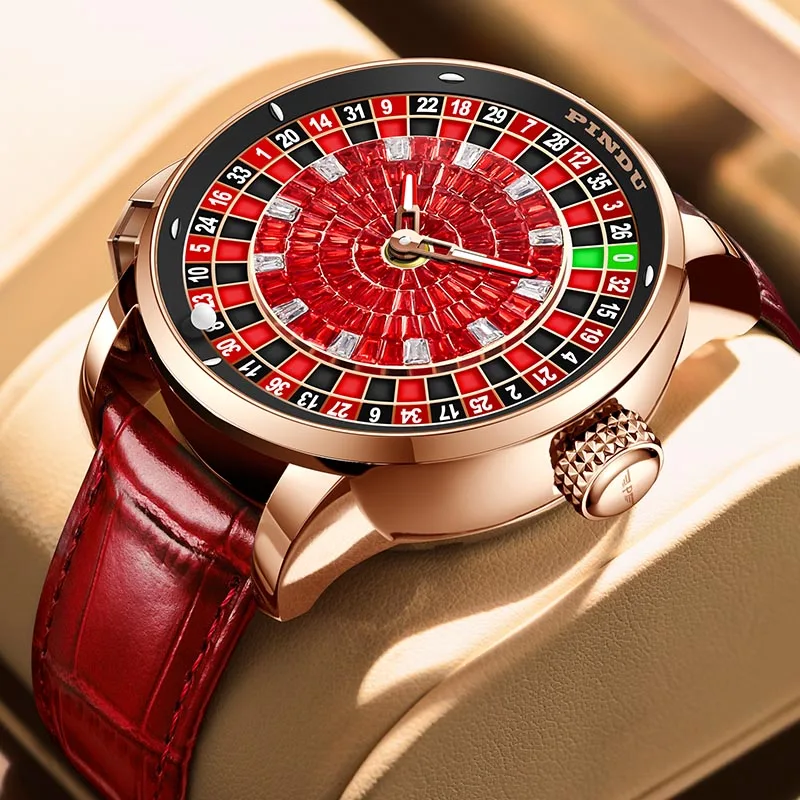 PINDU Design 2025 Men Automatic Watch Button Rotating wood grain dial Mechanical Watch Men Stainless Steel Waterproof Watch NH35