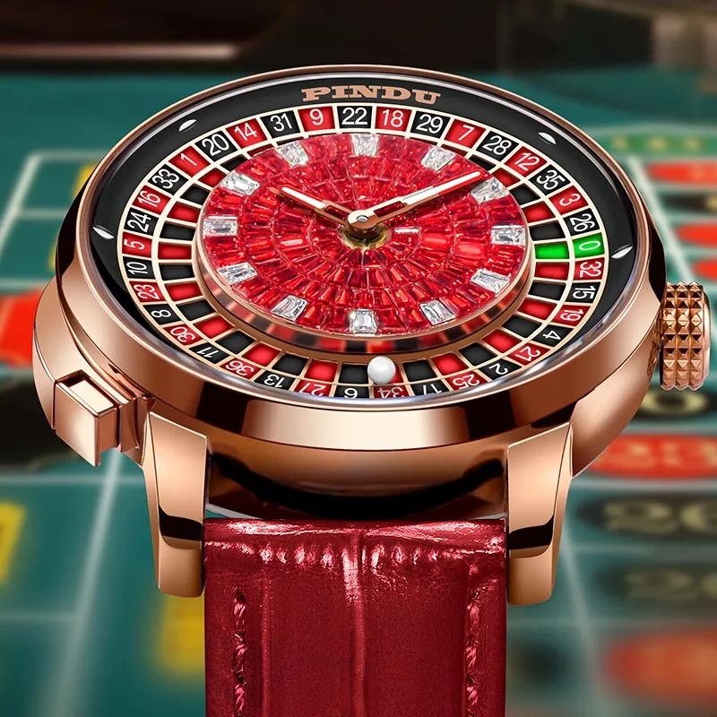 PINDU Design 2025 Men Automatic Watch Button Rotating wood grain dial Mechanical Watch Men Stainless Steel Waterproof Watch NH35