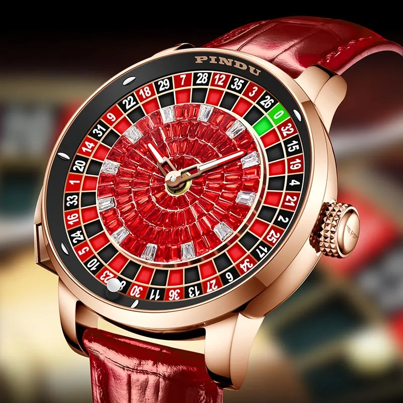 PINDU Design 2025 Men Automatic Watch Button Rotating wood grain dial Mechanical Watch Men Stainless Steel Waterproof Watch NH35