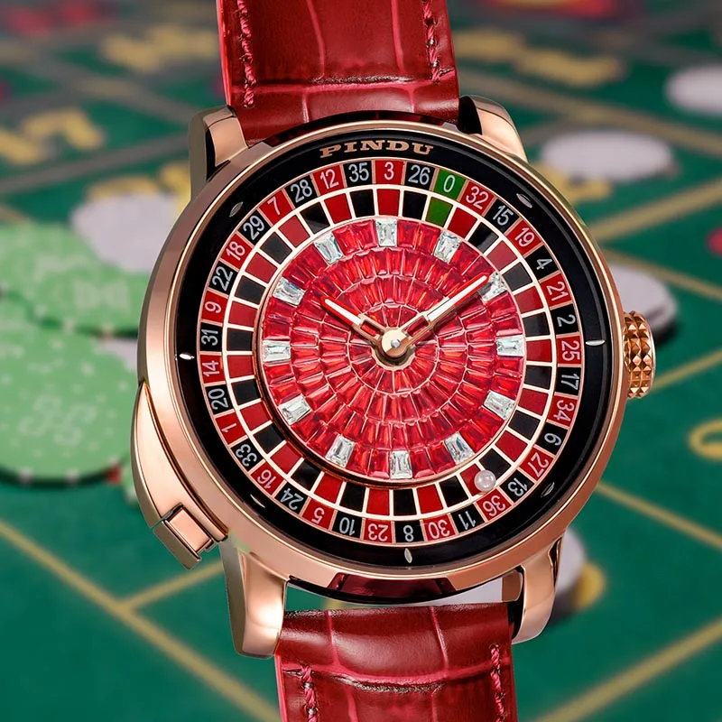 PINDU Design 2025 Men Automatic Watch Button Rotating wood grain dial Mechanical Watch Men Stainless Steel Waterproof Watch NH35