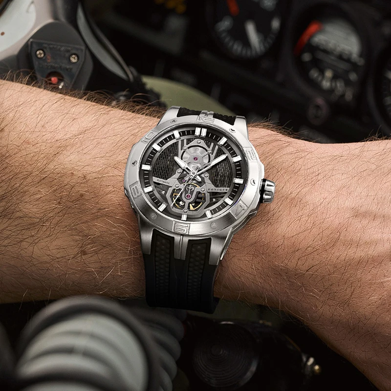 PONIGER top brand aerospace rocket automatic mechanical men's watch casual fashion sports sapphire glass stainless steel watch