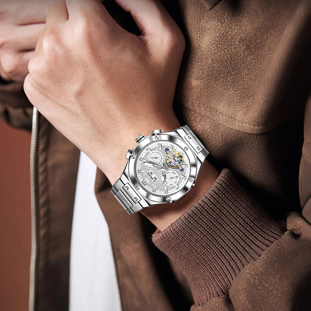 X-GEAR Mens Watch Original Brand Tourbillon Automatic Mechanical Watch Diamond Dial Waterproof Luxury Luminous Watch