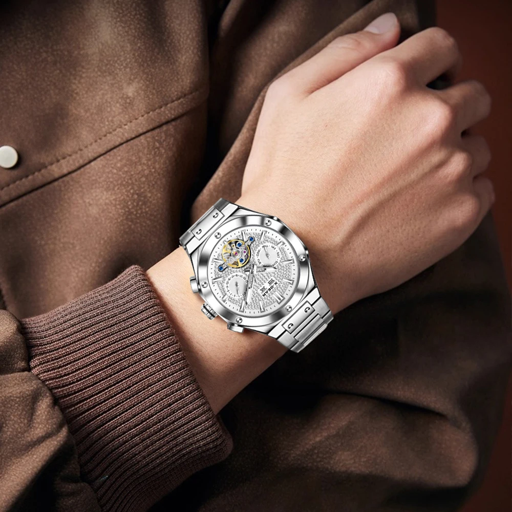 X-GEAR Mens Watch Original Brand Tourbillon Automatic Mechanical Watch Diamond Dial Waterproof Luxury Luminous Watch