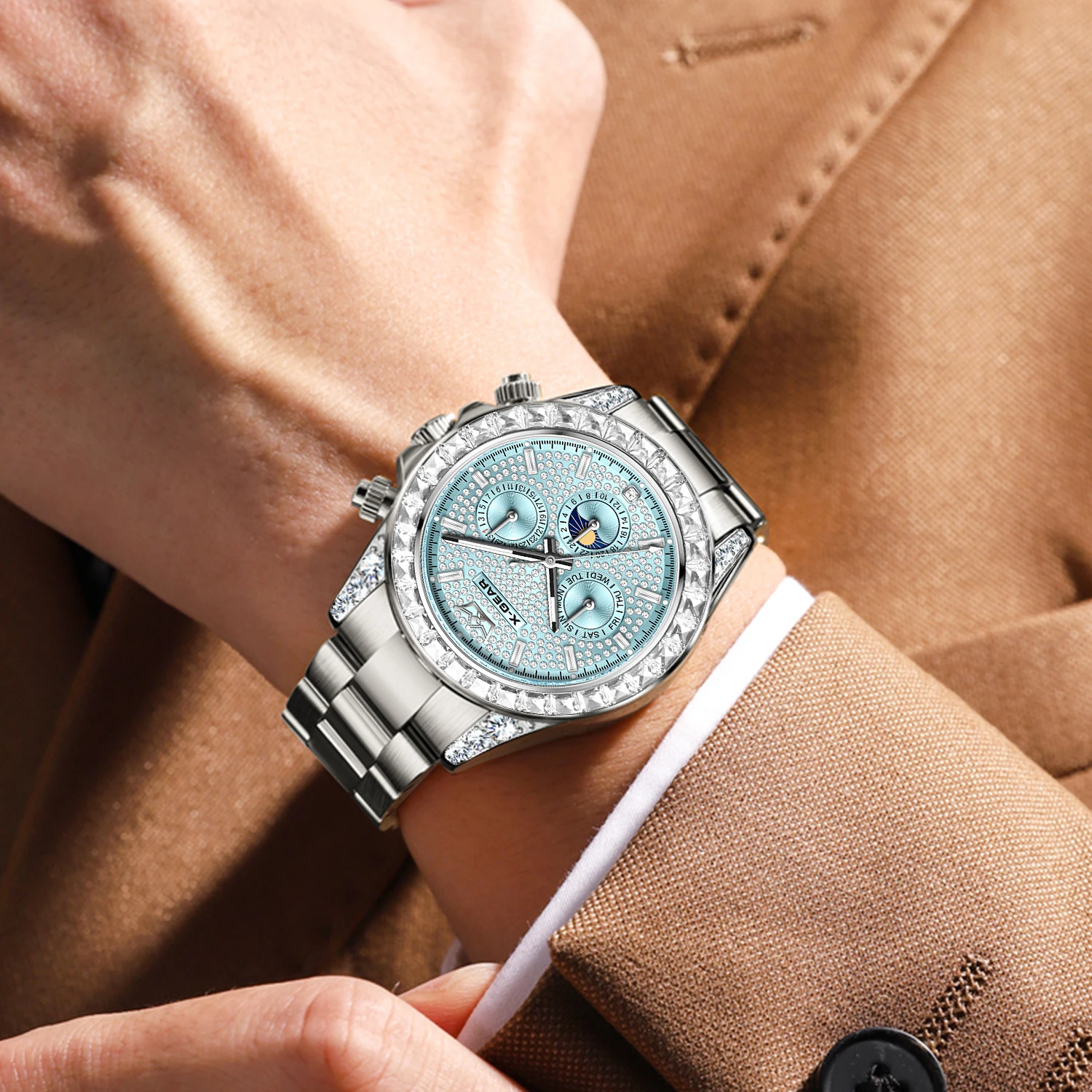 Multifunctional Fully Automatic Mechanical Watch with Night Light Three Eye Six Pin Waterproof Sports Watch