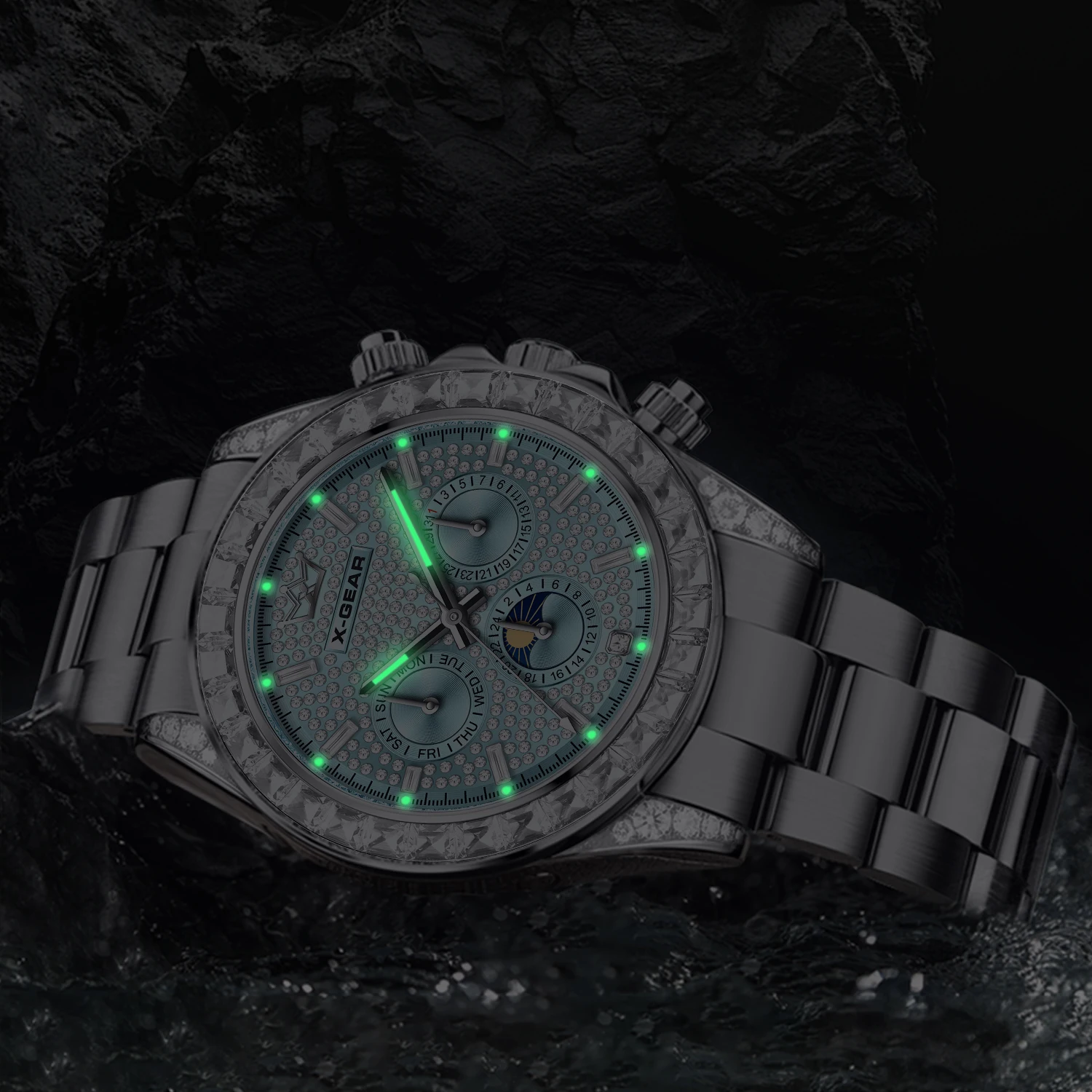 Multifunctional Fully Automatic Mechanical Watch with Night Light Three Eye Six Pin Waterproof Sports Watch