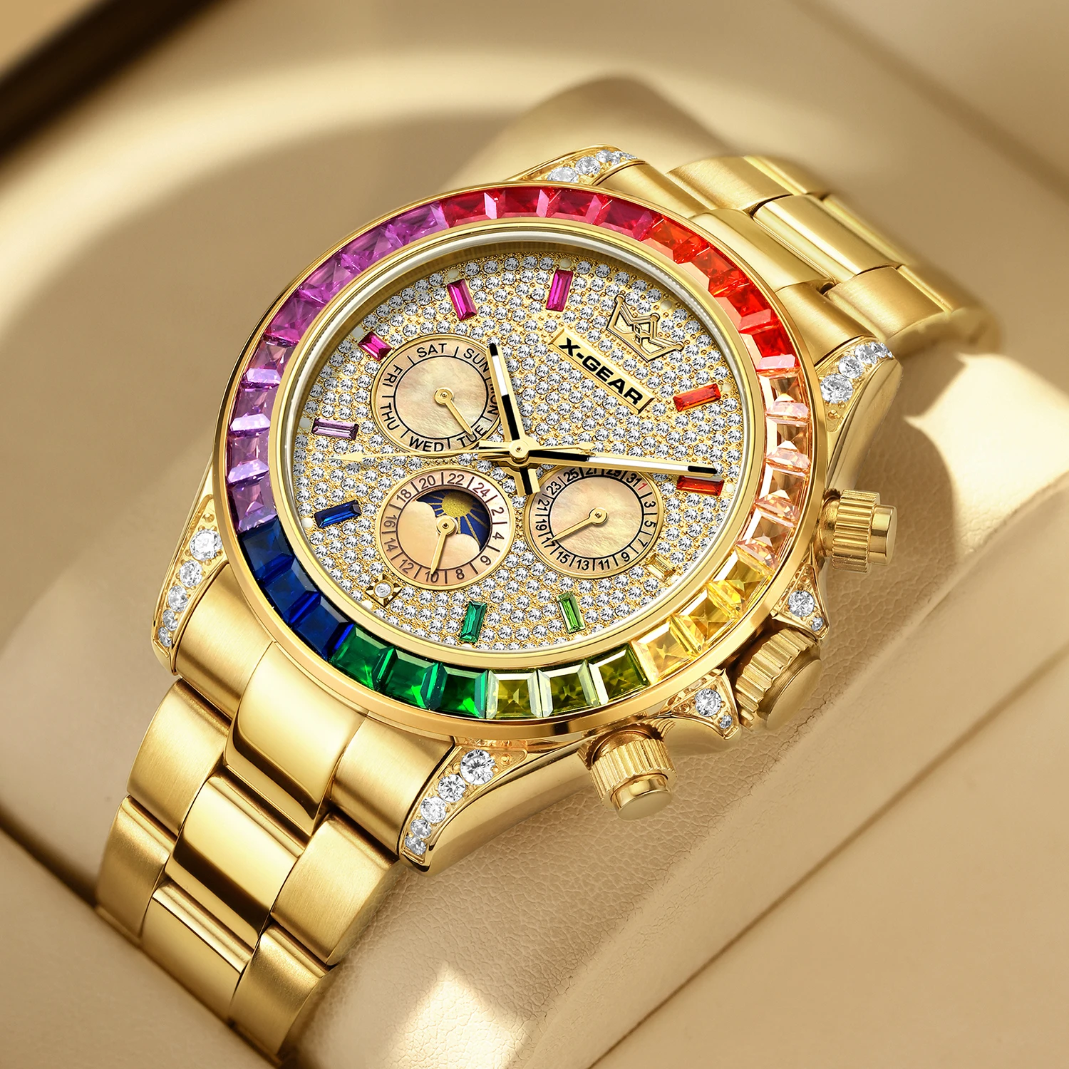 Multifunctional Fully Automatic Mechanical Watch with Night Light Three Eye Six Pin Waterproof Sports Watch